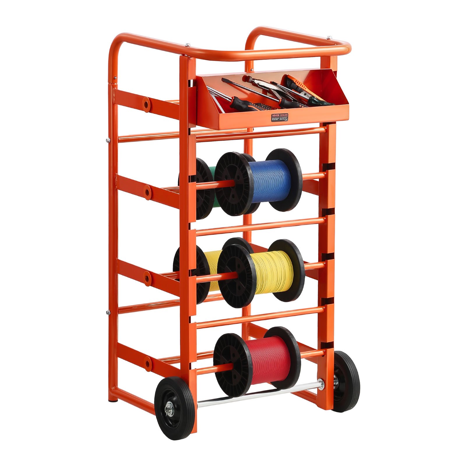 VEVOR Uchwyt na szpule z drutem 440x385x970 mm, 11 poprzeczek, dozownik szpul z kablem, wolnostojący stojak na kable ze schowkiem, udźwig 136 kg, do zastosowań elektrycznych, przemysłowych i detalicznych