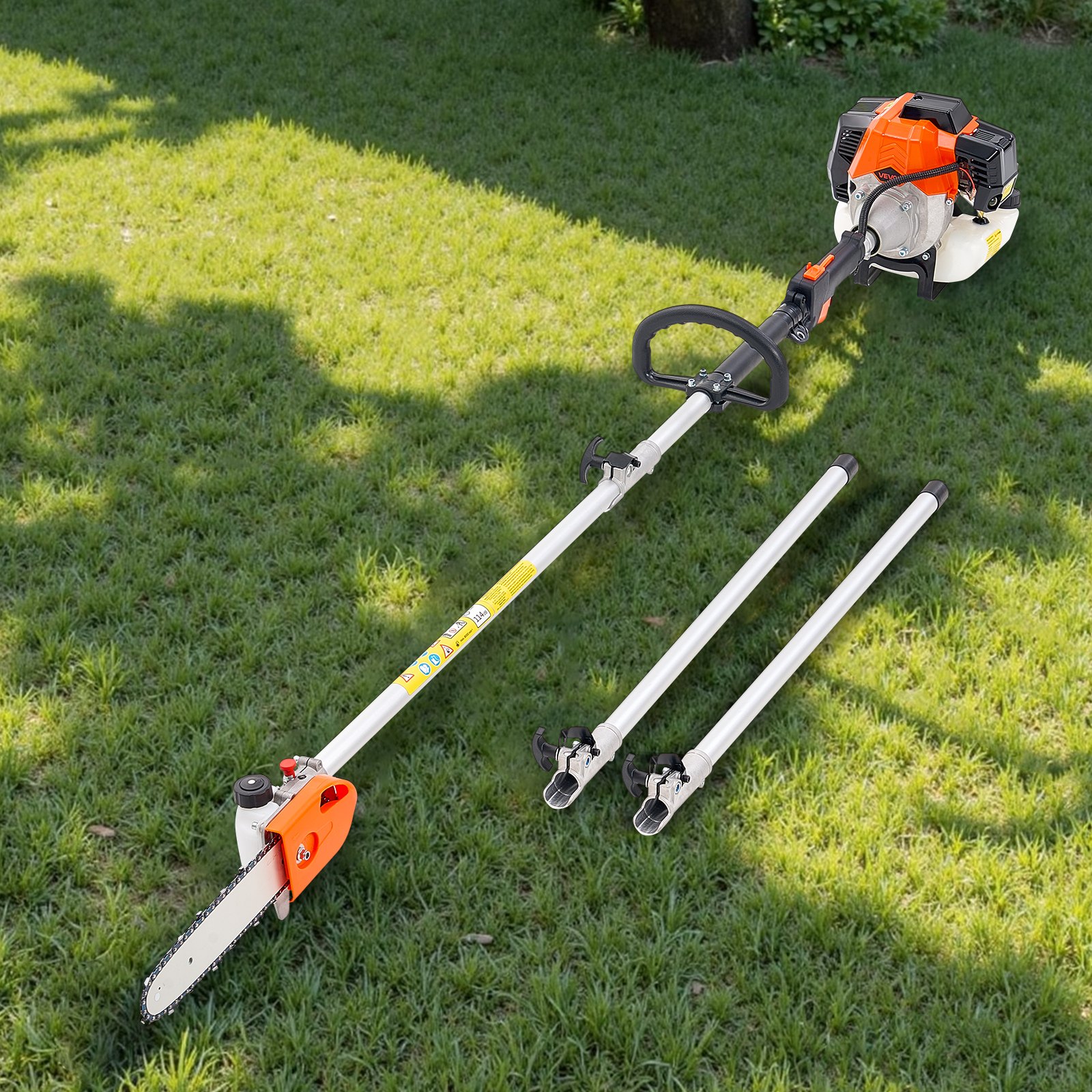 VEVOR Spalinowa piła łańcuchowa z silnikiem teleskopowym 43 cm3, dwusuwowa, z głowicą obrotową, wysięgnik rozsuwany 2,11–3,61 m, prowadnica 25,4 cm, zbiornik paliwa 850 ml, do ścinania drzew