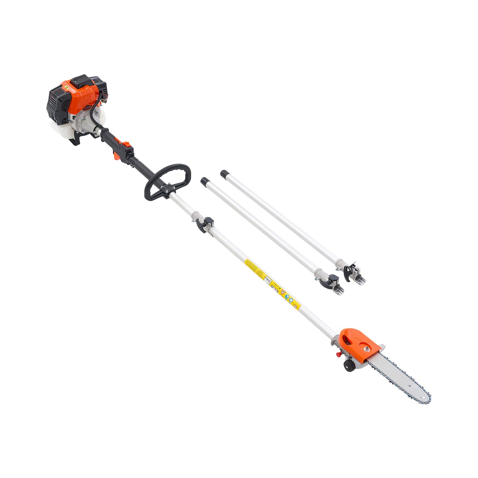 VEVOR Spalinowa piła łańcuchowa z silnikiem teleskopowym 43 cm3, dwusuwowa, z głowicą obrotową, wysięgnik rozsuwany 2,11–3,61 m, prowadnica 25,4 cm, zbiornik paliwa 850 ml, do ścinania drzew