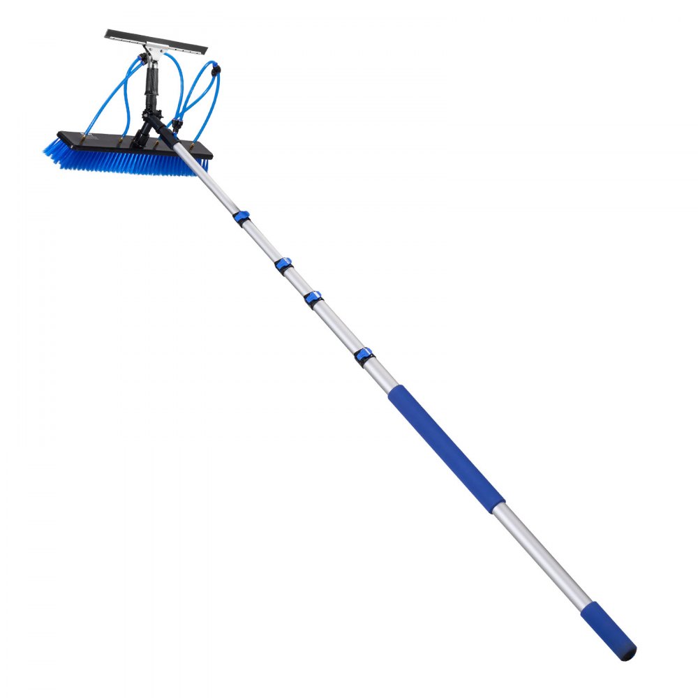 VEVOR 2 w 1 Teleskopowa szczotka do mycia paneli słonecznych, zestaw do czyszczenia paneli fotowoltaicznych z aluminiowym teleskopem 1,2-4,6 m, przyłączem wodnym 20 m, ściągaczką, dozownikiem mydła, szczotką do czyszczenia systemów solarnych, okien i dachów tarasowych