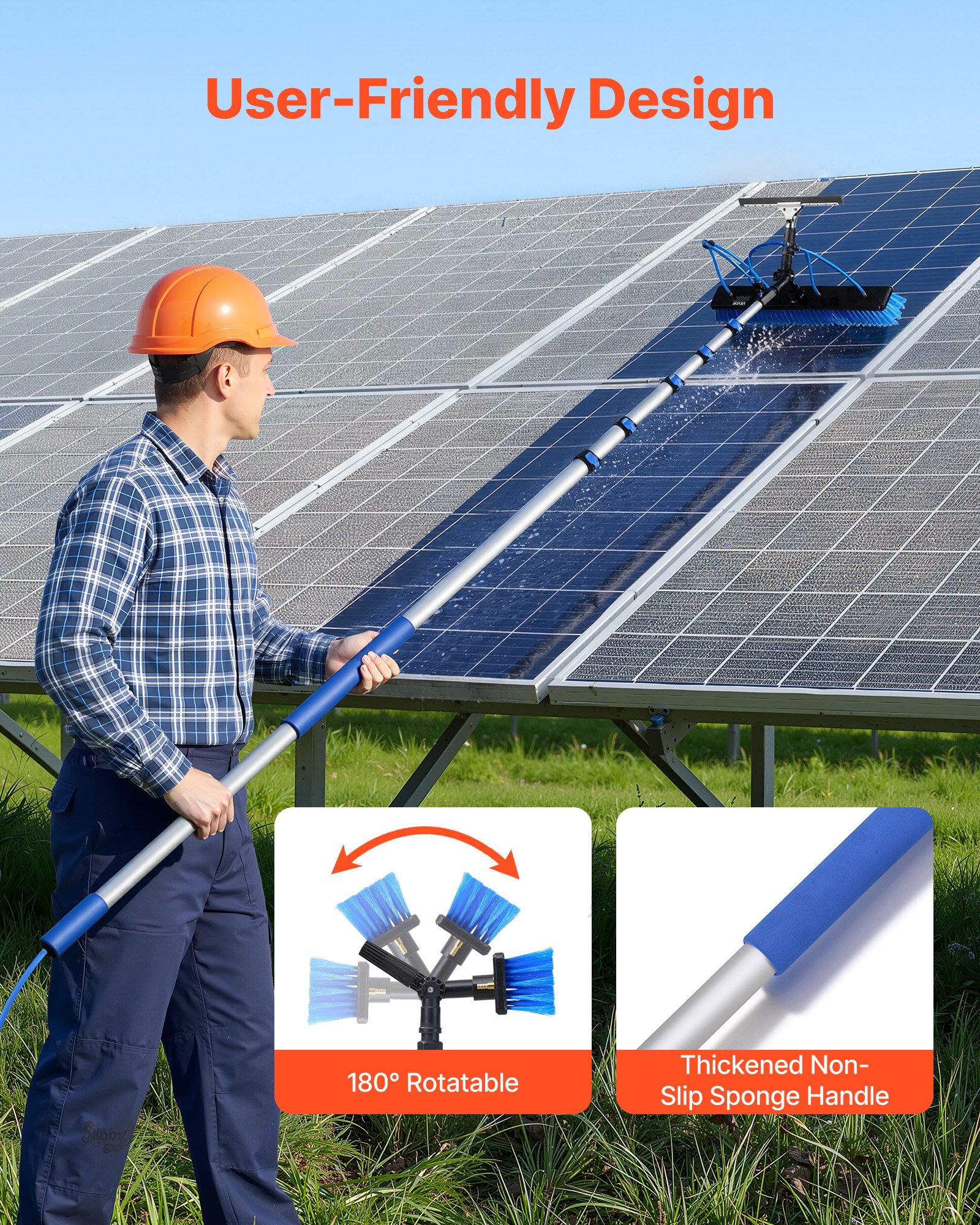 VEVOR Solar Panel Cleaning Kit, 10.02m, Water Fed Pole Kit with Cleaning Brush, Squeegee, Soap Dispenser, Extendable Aluminum Telescopic Pole, 180° Rotatable Brush Head, for Roof Mounted Solar Panels