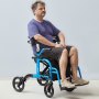 VEVOR 2-in-1 Rollator and Transport Chair for Seniors, Foldable Rollator-Wheelchair Combination with Footrests, Lightweight Aluminum Rollator with Adjustable Handle, All-Terrain Wheels, 136 kg, Blue