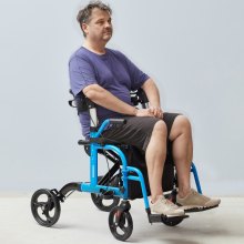 VEVOR 2 w 1 Rollator i krzesło transportowe dla seniorów Składany wózek inwalidzki z podnóżkami Lekki aluminiowy rollator z regulowanym uchwytem Koła terenowe 136 kg Niebieski