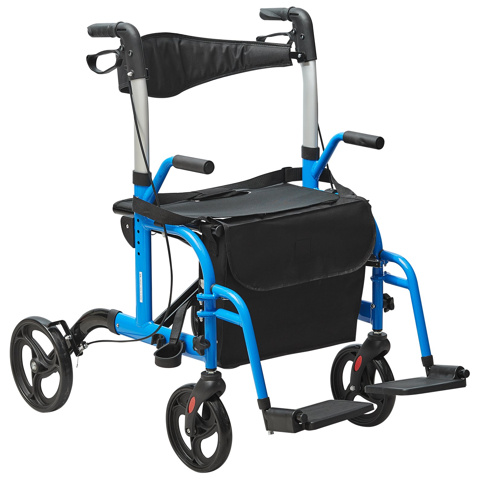 VEVOR 2-in-1 Rollator and Transport Chair for Seniors, Foldable Rollator-Wheelchair Combination with Footrests, Lightweight Aluminum Rollator with Adjustable Handle, All-Terrain Wheels, 136 kg, Blue