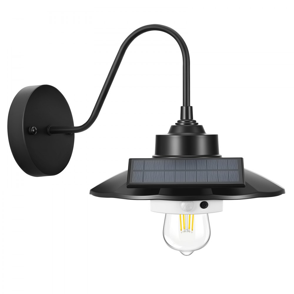 VEVOR Solarna lampa ścienna z gęsią szyją, 350 lm, 3 tryby oświetlenia i czujnik ruchu, 1 opakowanie, lampa stodołowa, kompatybilna z żarówką E27, do ganku, domu, przedpokoju, garażu, czarna