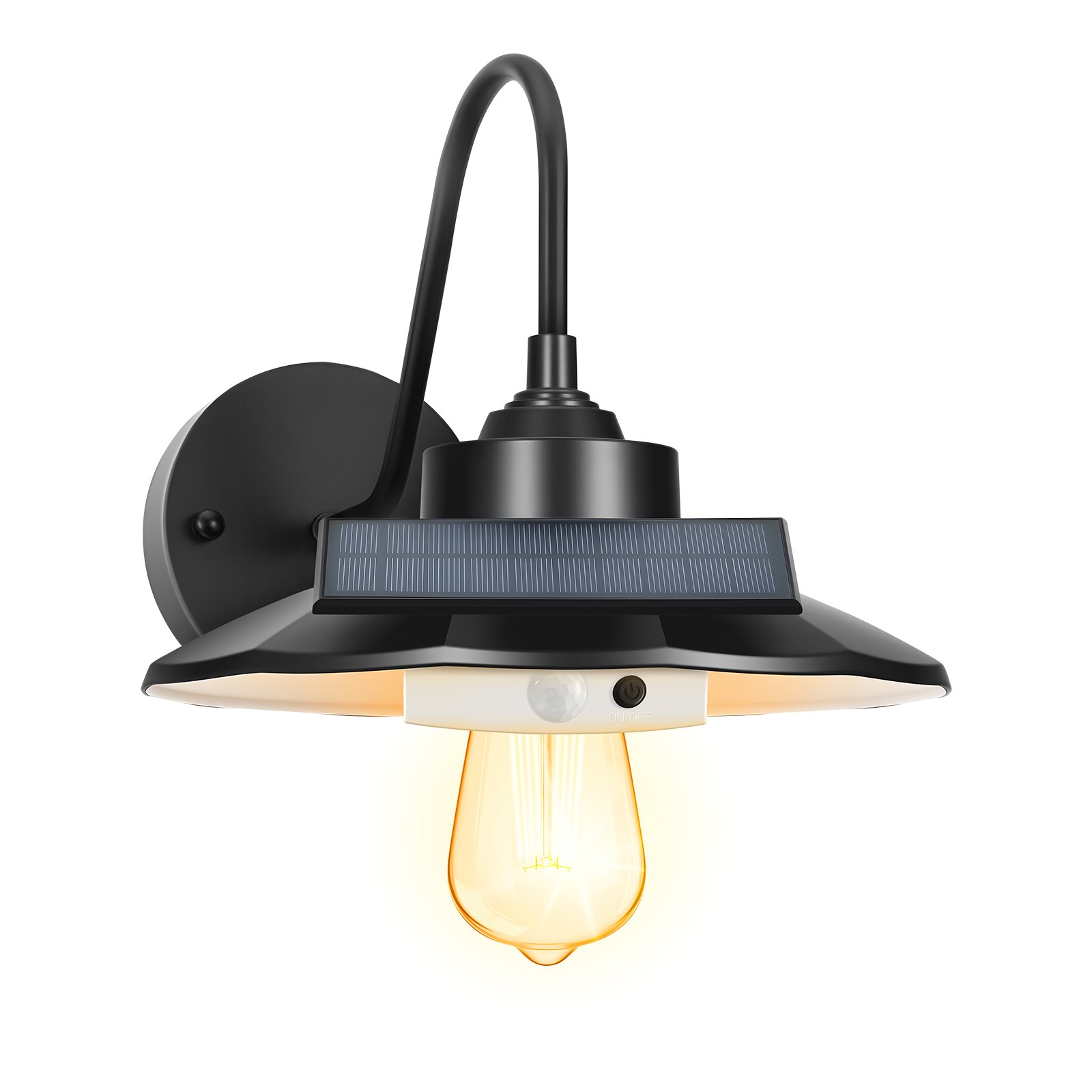 VEVOR Solarna lampa ścienna z gęsią szyją, 350 lm, 3 tryby oświetlenia i czujnik ruchu, 1 opakowanie, lampa stodołowa, kompatybilna z żarówką E27, do ganku, domu, przedpokoju, garażu, czarna
