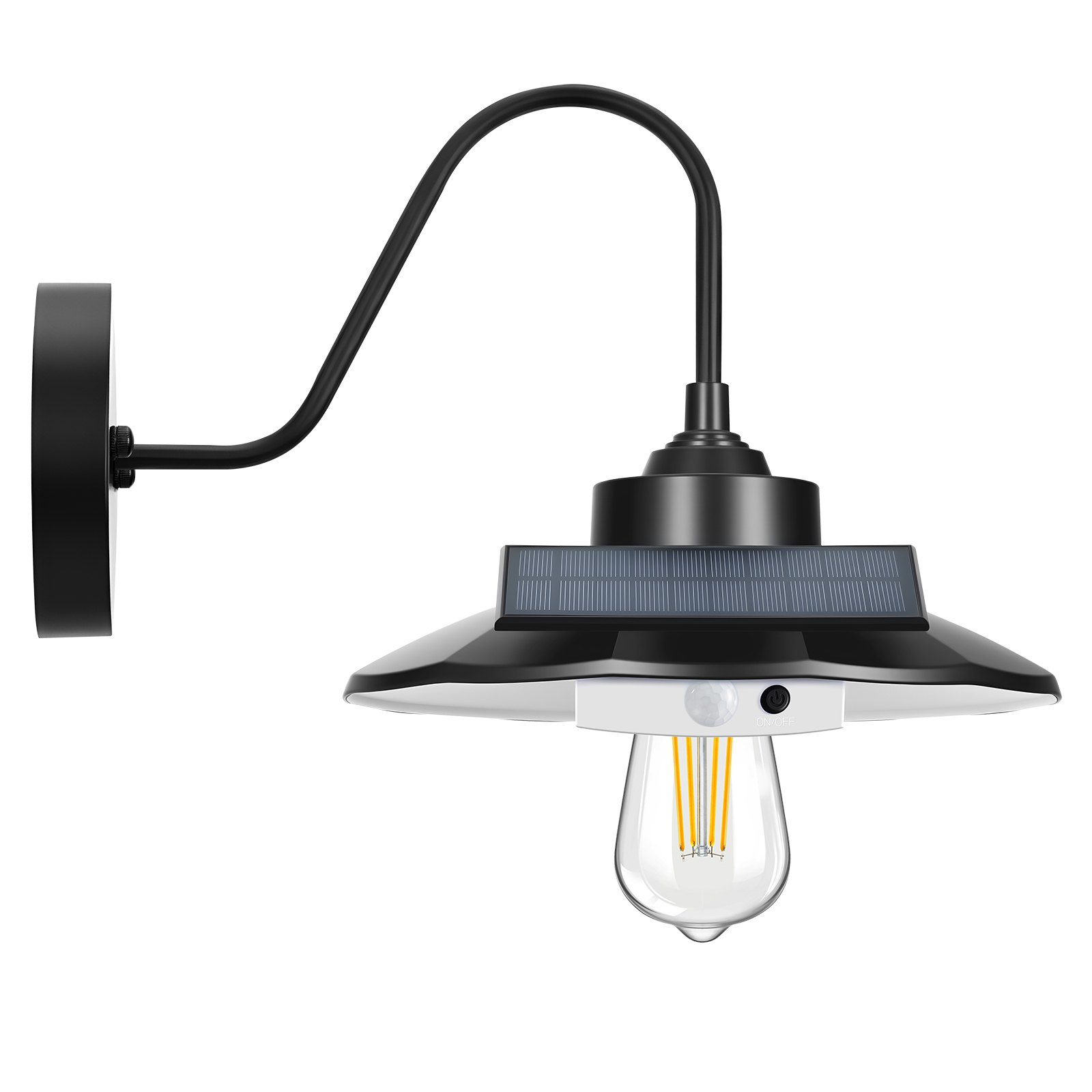VEVOR Solarna lampa ścienna z gęsią szyją, 350 lm, 3 tryby oświetlenia i czujnik ruchu, 1 opakowanie, lampa stodołowa, kompatybilna z żarówką E27, do ganku, domu, przedpokoju, garażu, czarna