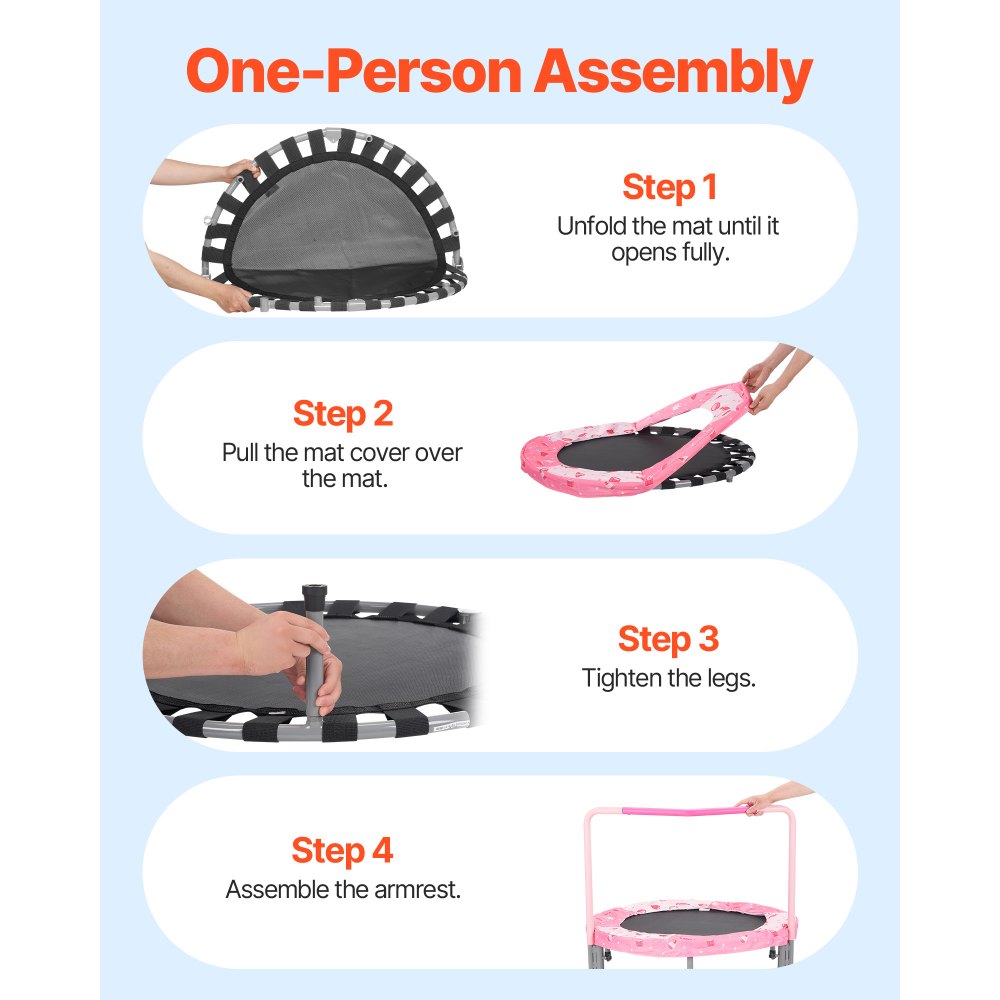 Trampolina dziecięca VEVOR, trampolina zewnętrzna, 91,44 cm, składana, z uchwytem, ​​trampolina ogrodowa, trampolina dla maluchów, prezent urodzinowy dla dzieci od 3 lat, udźwig 100 kg, kolor czerwony