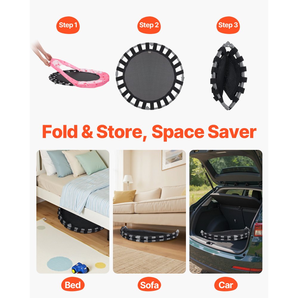 Trampolina dziecięca VEVOR, trampolina zewnętrzna, 91,44 cm, składana, z uchwytem, ​​trampolina ogrodowa, trampolina dla maluchów, prezent urodzinowy dla dzieci od 3 lat, udźwig 100 kg, kolor czerwony