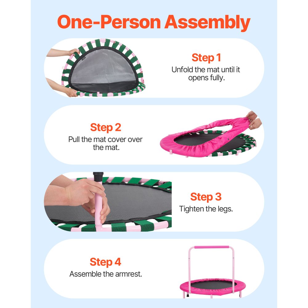 Trampolina dziecięca VEVOR, trampolina zewnętrzna, 91,44 cm, składana, z uchwytem, ​​trampolina ogrodowa, trampolina dla maluchów, prezent urodzinowy dla dzieci od 3 lat, udźwig 100 kg, kolor różowy