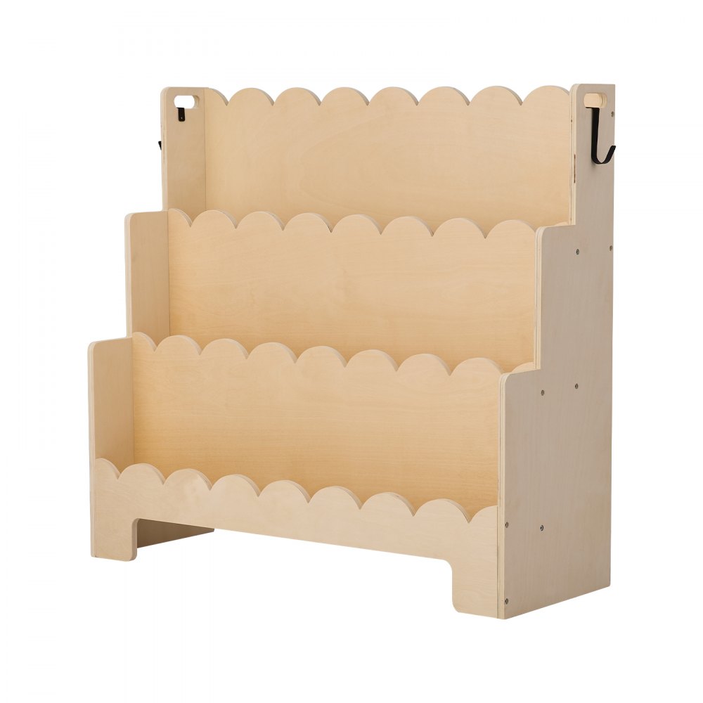 VEVOR Montessori Bookshelf, 3-Tier Scalloped Kids Bookshelf, Front Facing Toddler Bookcase, Dual Hooks for Hanging Backpacks, Baby Bookshelf for Kids Room, Living Room, Entryway, Nursury, Preschool