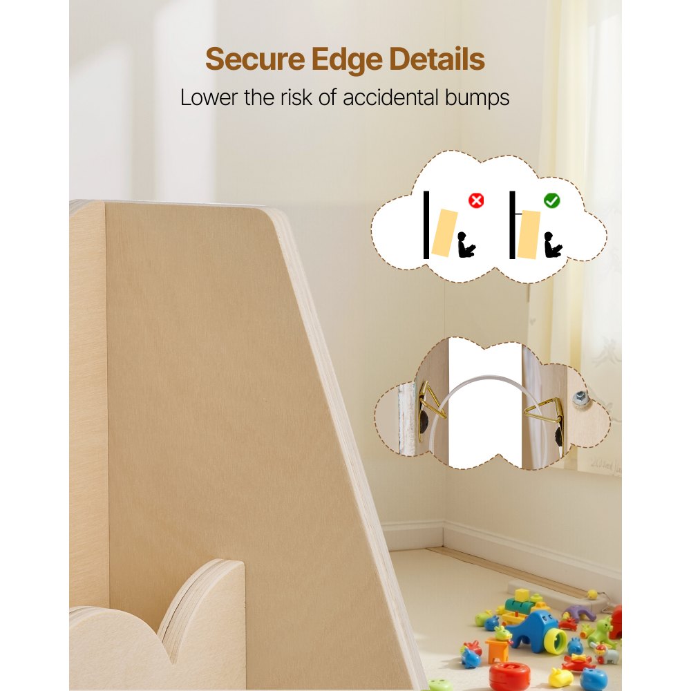 VEVOR Montessori Regał na książki dla dzieci, 5-poziomowy, z falistą krawędzią, z przodu, z podwójnymi haczykami, regał na książki dla dzieci, półka do przedszkola