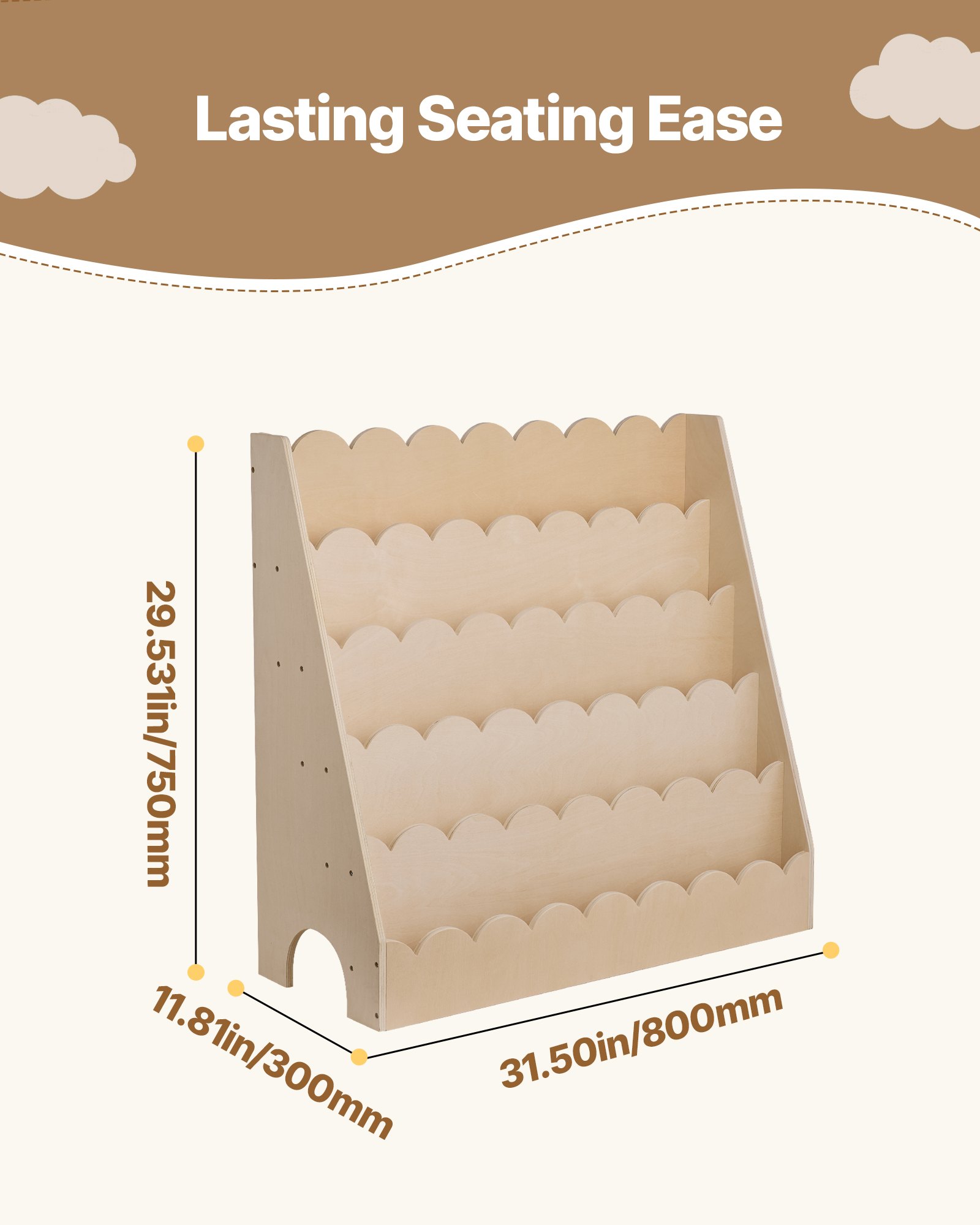 VEVOR Montessori Regał na książki dla dzieci, 5-poziomowy, z falistą krawędzią, z przodu, z podwójnymi haczykami, regał na książki dla dzieci, półka do przedszkola