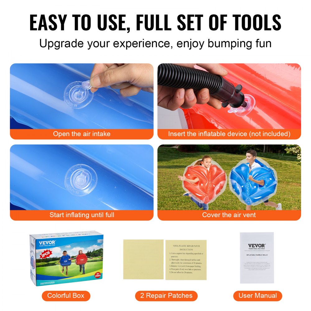 VEVOR Nadmuchiwane piłki Bumper Ball, 2 sztuki, 0,6 m, dla dzieci i młodzieży, PVC Bumper Ball do gier zespołowych na świeżym powietrzu, zabawki na plac zabaw, podwórko, kolor czerwony i niebieski, grubość 0,3 mm