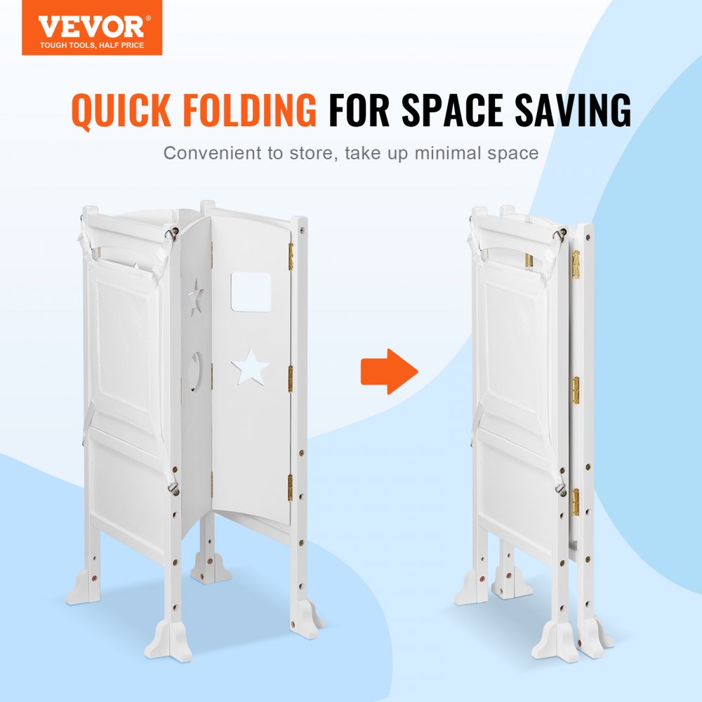 VEVOR Podnóżek dziecięcy o udźwigu 56,75 kg Podnóżek 510 x 540 x 942 mm Podnóżek Stołek łazienkowy z litego drewna z barierkami zabezpieczającymi Wieża edukacyjna Stołek dziecięcy Podnóżek Stołek dziecięcy składany