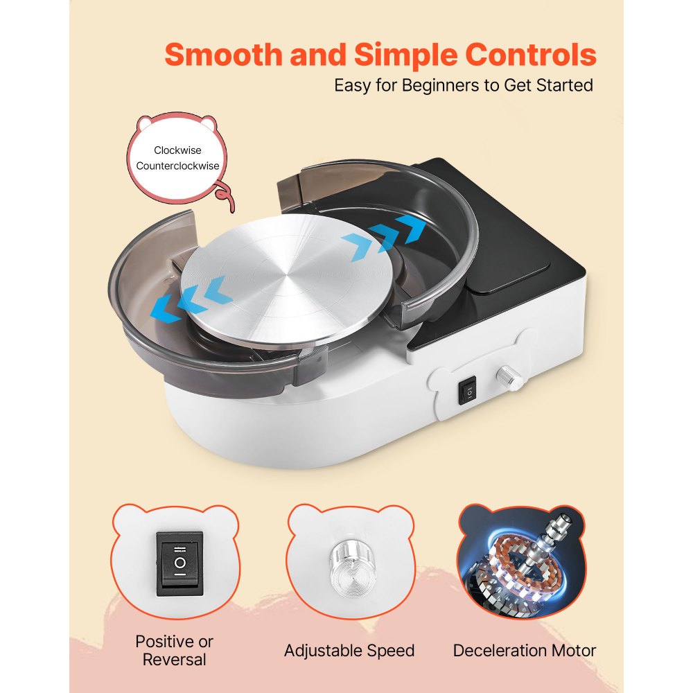 VEVOR Mini koło garncarskie, stół obrotowy 158 mm z regulowaną prędkością obrotową, elektryczne koło gliniane z narzędziami do formowania gliny, odpowiednie do zajęć garncarskich DIY, białe