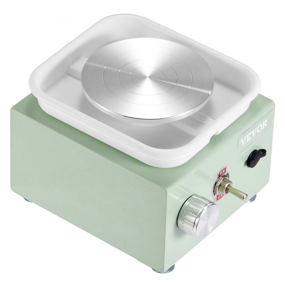 VEVOR Mini koło garncarskie, 0-320 obr./min, regulowana prędkość, odłączana maszyna do formowania misek, średnica 2,56"/3,94", 2 talerze obrotowe, elektryczne koło garncarskie, 18 sztuk akcesoriów, do prac plastycznych, DIY, kolor zielony