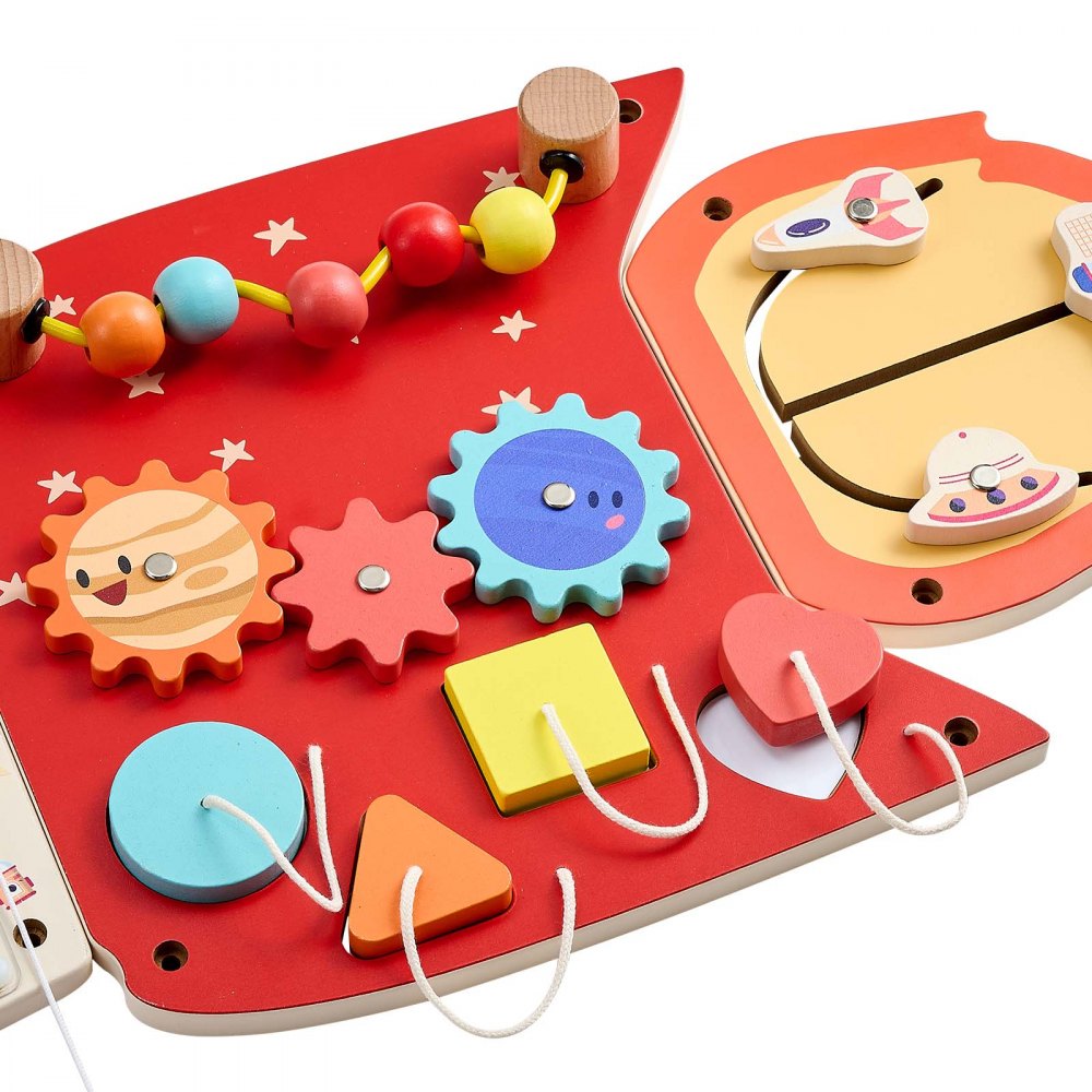 VEVOR Montessori Busy Board 13 w 1 sensoryczna tablica ścienna z aktywnością Rakieta, zabawka rozwijająca sprawność motoryczną do celów edukacyjnych i wczesnego rozwoju w żłobku i domu, wykonana z płyt MDF, z ksylofonem, zegarem, kołami zębatymi i elementami edukacyjnymi
