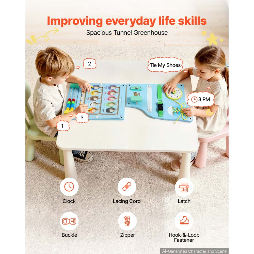 VEVOR Montessori Busy Board 14 w 1 sensoryczna tablica edukacyjna na ścianę Słoń, tablica edukacyjna do edukacji i wczesnego rozwoju dzieci, wykonana z płyt MDF, z ksylofonem, zegarem, kołami zębatymi i elementami edukacyjnymi