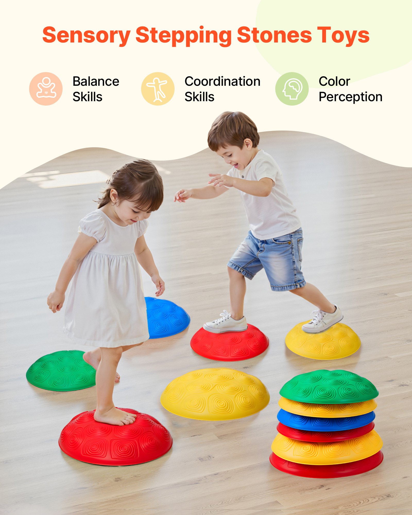 VEVOR Balance Stepping Stones for Children, Set of 6, up to 100 kg, Obstacle Course Coordination Toy for Indoor or Outdoor Play, Stacking Stones, Balance Game for Children 3 Years and Up
