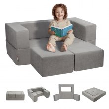 Sofa dziecięca VEVOR Play Sofa wykonana z tkaniny szenilowej, klocki 4-częściowe, sofa dziecięca do zabawy ze zdejmowanym pokrowcem, nośność 90 kg, rozkładana sofa dziecięca do pokoju zabaw, do spania i czytania, kolor ciemnoszary