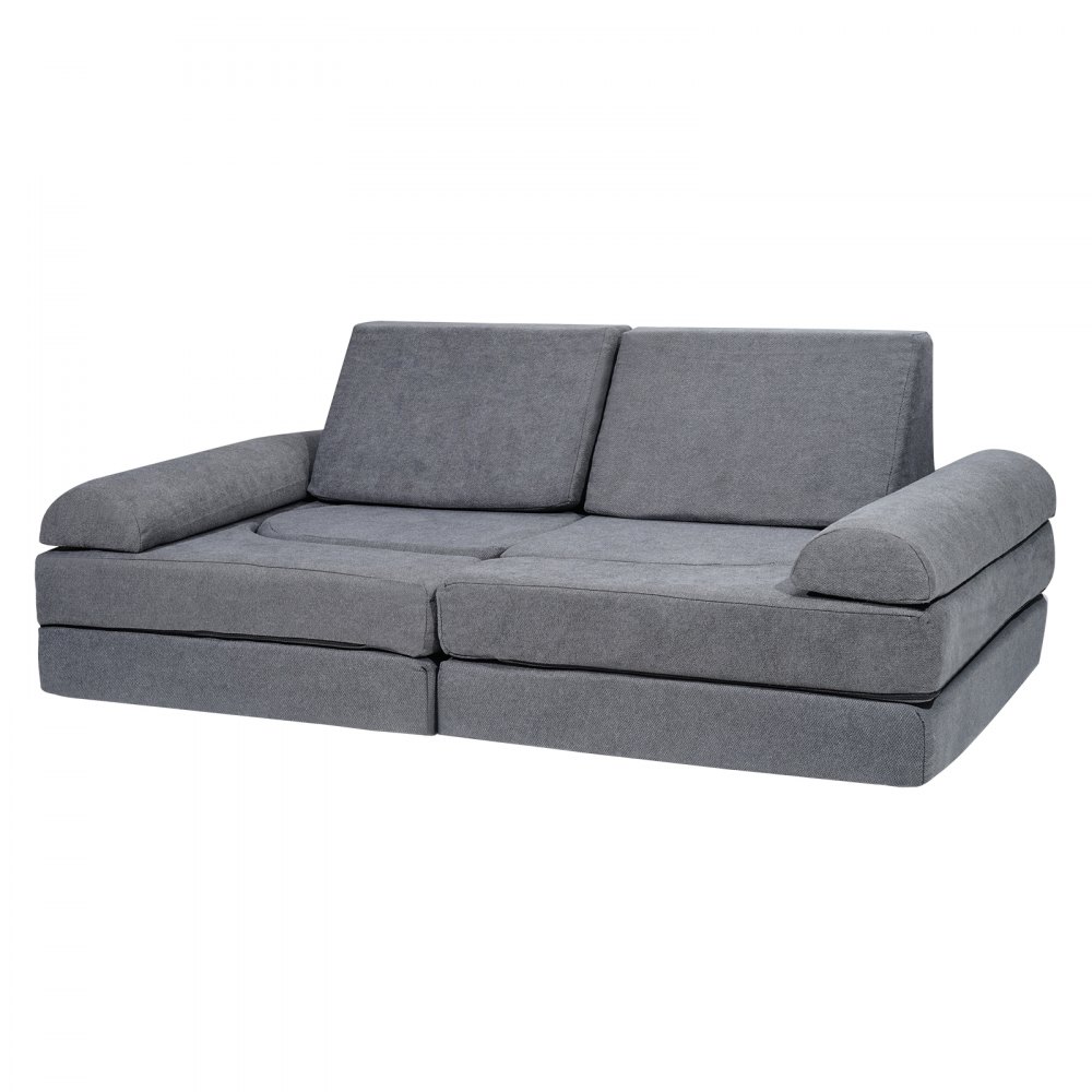 Sofa dziecięca VEVOR Play Sofa wykonana z tkaniny szenilowej Klocki 10-częściowa Sofa dziecięca do zabawy ze zdejmowanym pokrowcem Nośność 80 kg Sofa dziecięca, rozkładana Sofa dziecięca do pokoju zabaw do spania i czytania Szara