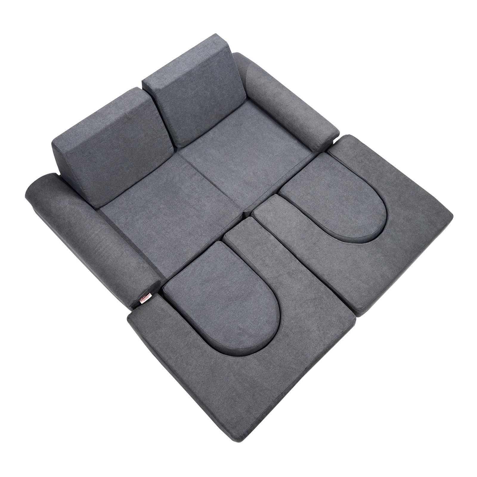 Sofa dziecięca VEVOR Play Sofa wykonana z tkaniny szenilowej Klocki 10-częściowa Sofa dziecięca do zabawy ze zdejmowanym pokrowcem Nośność 80 kg Sofa dziecięca, rozkładana Sofa dziecięca do pokoju zabaw do spania i czytania Szara