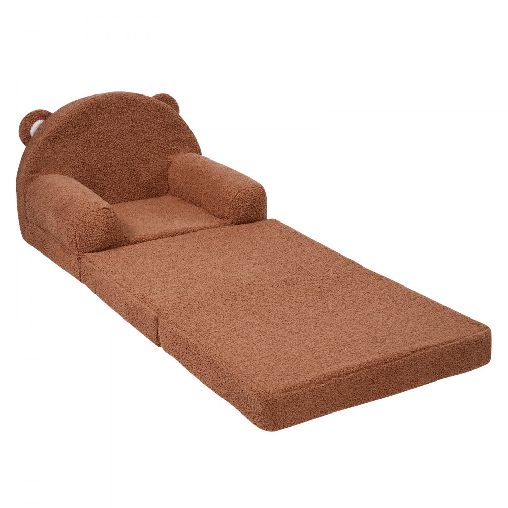 Sofa dziecięca VEVOR 2 w 1, rozkładana sofa dziecięca do fotela, rozkładany fotel dziecięcy, fotel dla malucha, składana sofa dziecięca do spania, brązowa, 114 x 50 x 36 cm