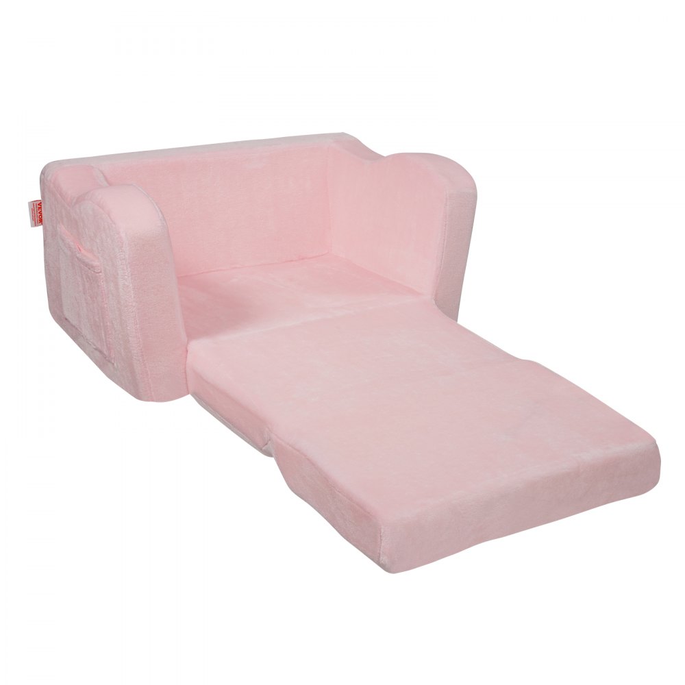 VEVOR Sofa dziecięca 2 w 1, rozkładana sofa dziecięca do fotela, rozkładany fotel dziecięcy, fotel dla malucha z funkcją spania, składana sofa do zabawy dla dzieci, różowa sofa dziecięca, 104 x 58 x 32 cm