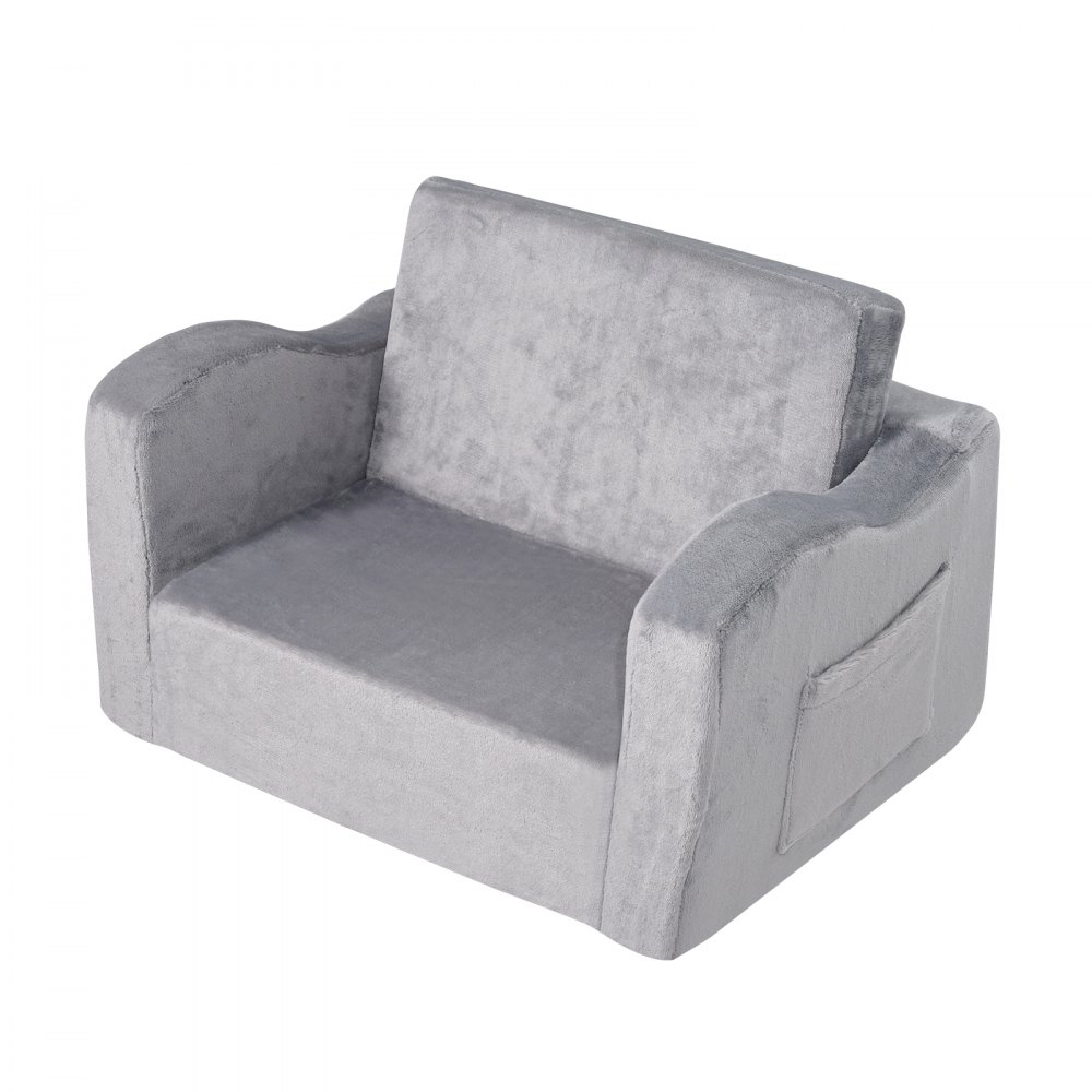 VEVOR Sofa dziecięca 2 w 1, rozkładana sofa dziecięca do fotela, rozkładany fotel dziecięcy, fotel dla malucha z funkcją spania, składana sofa do zabawy dla dzieci, szara sofa dziecięca, 104 x 58 x 32 cm