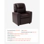 Fotel dziecięcy VEVOR z uchwytami na kubki, regulowanym oparciem w zakresie 101°-121°, rozkładana sofa ze skóry PU z podnóżkiem, udźwig 41 kg, fotel relaksacyjny dla chłopców i dziewcząt (brązowy)