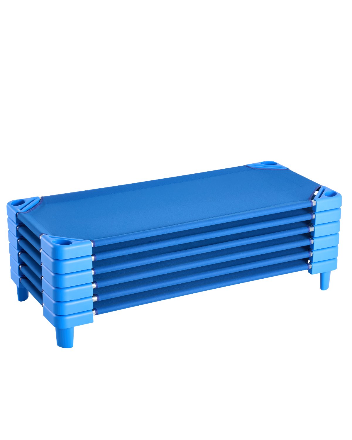 VEVOR Stackable Children's Bed, 6-Pack Portable Toddler Sleeping Beds, Standard Size 130 x 57 x 15 cm, Daycare Beds, Preschool Classroom Beds for Sleeping, Resting, and Naps, Blue