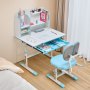 VEVOR Desk, Children's Desk, Work Table and Chair, Height Adjustable (54-73 cm), Load Capacity (100 kg), 0-40° Tiltable Table with Bookshelf for Bedroom, Study, School, Blue