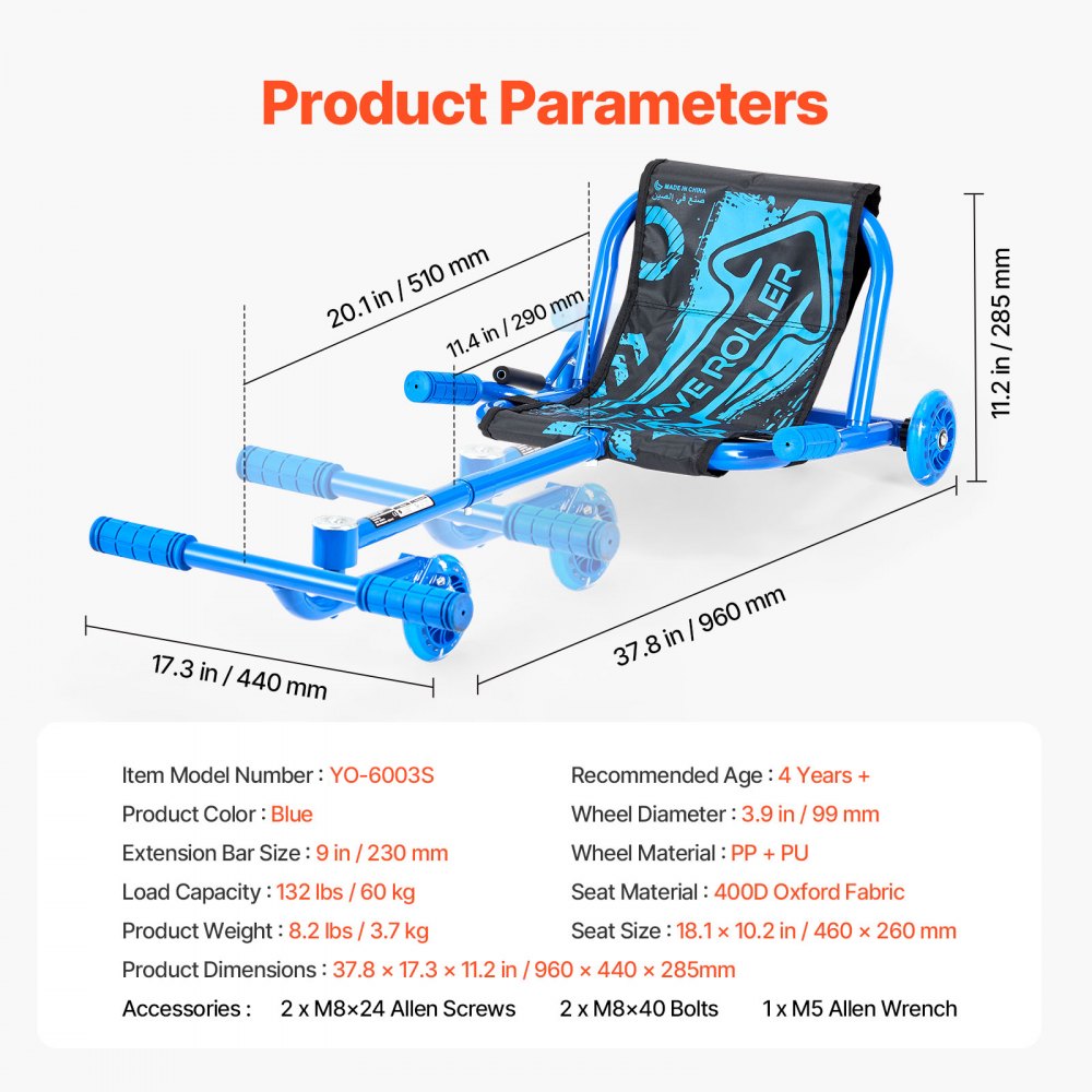 VEVOR Ride on Scooter 60 kg Swing Side-to-Side for Amazing Riding Blue, for Ages 4+, Powered by Zig-Zag Motion, Ride on Drifting Toy, with Adjustable Length, for Hard Surface, Indoor & Outdoor