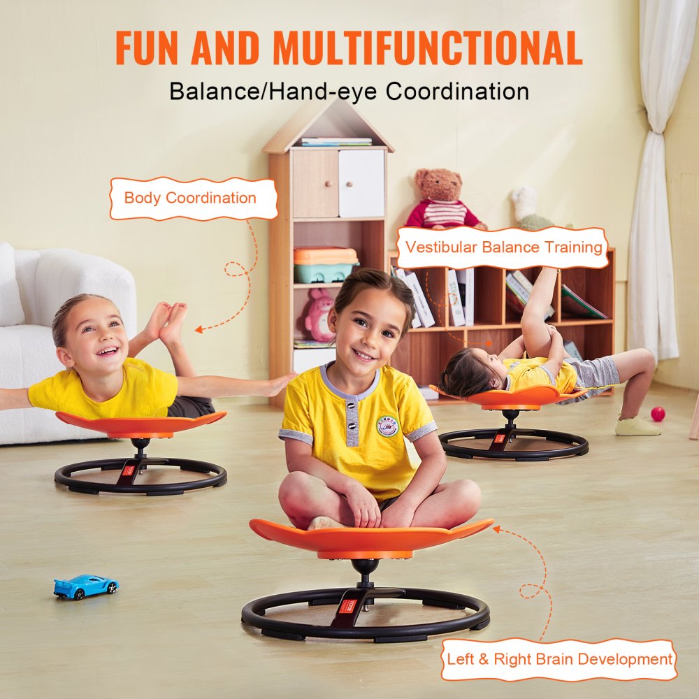 VEVOR Fotel sensoryczny obrotowy dla dzieci o nośności 100 kg, obrotowy o 360°, sensoryczny fotel z zabawkami dla dzieci autystycznych, obrotowy fotel koordynacyjny, równoważny, podstawa z motywem słonia w kolorze pomarańczowym