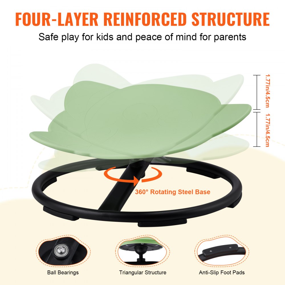 VEVOR Fotel sensoryczny obrotowy dla dzieci o nośności 100 kg, obrotowy 360°, krzesło sensoryczne dla dzieci autystycznych, obrotowy fotel koordynacyjny, równoważny, podstawa z motywem słonia w kolorze zielonym