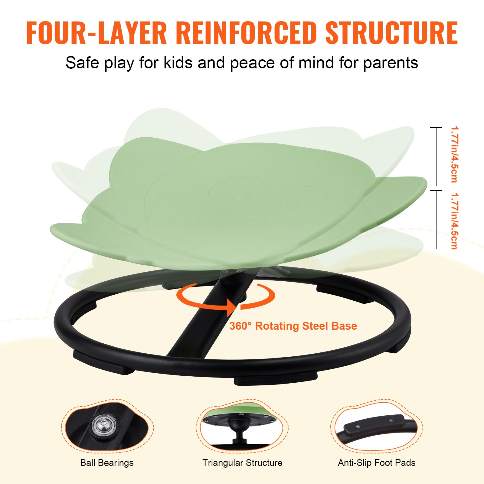 VEVOR Fotel sensoryczny obrotowy dla dzieci o nośności 100 kg, obrotowy 360°, krzesło sensoryczne dla dzieci autystycznych, obrotowy fotel koordynacyjny, równoważny, podstawa z motywem słonia w kolorze zielonym