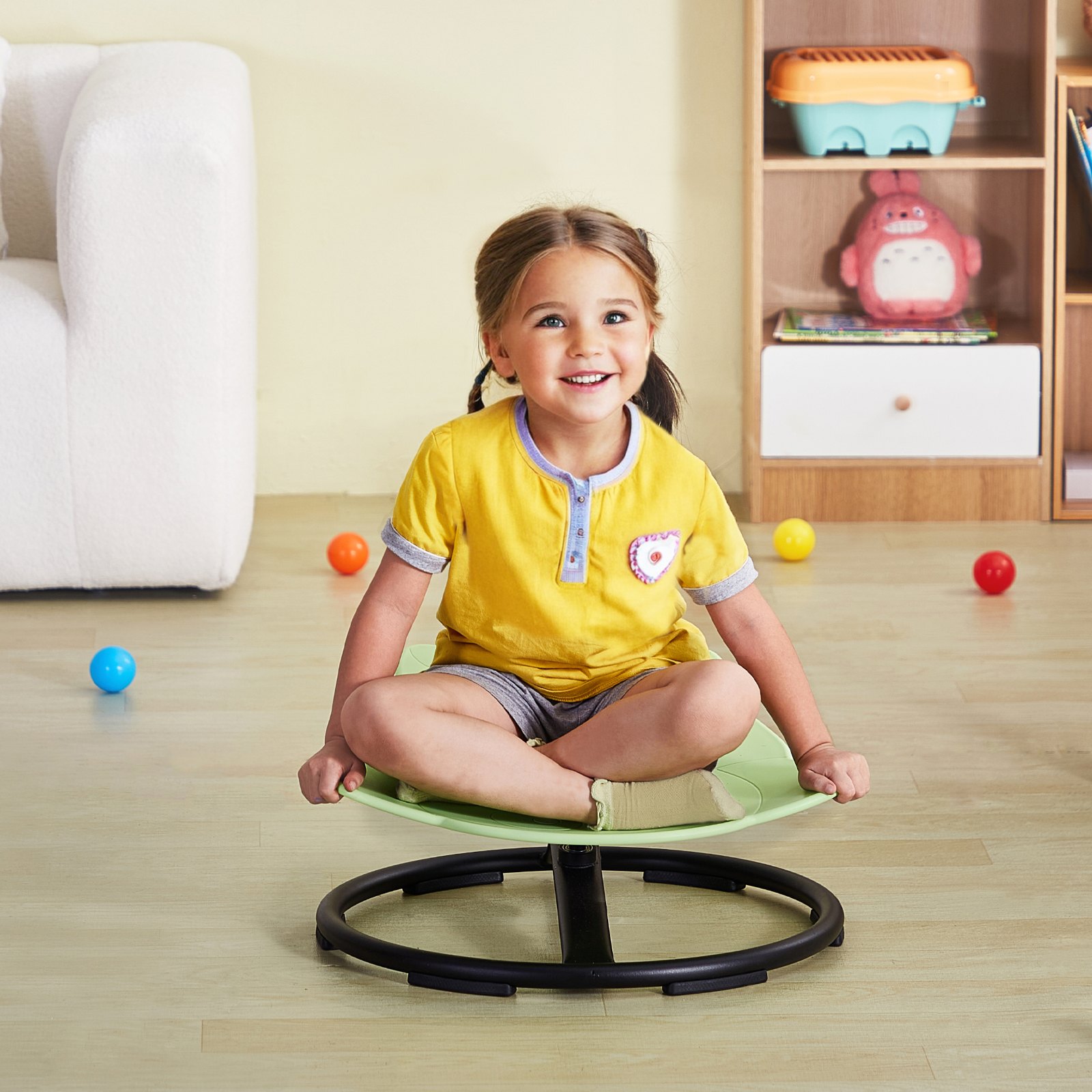 VEVOR Fotel sensoryczny obrotowy dla dzieci o nośności 100 kg, obrotowy 360°, krzesło sensoryczne dla dzieci autystycznych, obrotowy fotel koordynacyjny, równoważny, podstawa z motywem słonia w kolorze zielonym