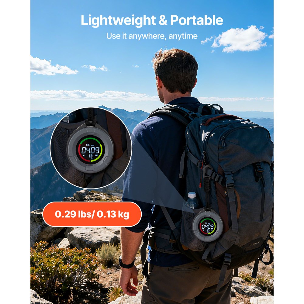 VEVOR przenośny detektor CO2, miniaturowy miernik CO2 z wyświetlaczem temperatury i wilgotności, 400-5000 PPM, tester jakości powietrza, czujnik NDIR, detektor dwutlenku węgla, czujnik CO2 do domu, biura, samochodu