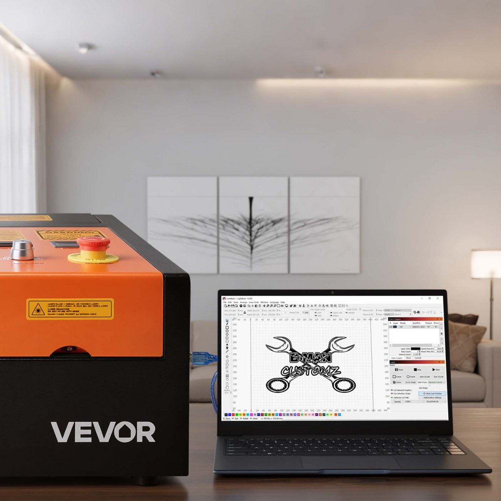 VEVOR CO2 Grawerka laserowa 45 W, 300 x 200 mm, stołowa maszyna do grawerowania laserowego CO2 z osią obrotową, wspomaganiem pneumatycznym, kompatybilna z LightBurn, CorelDRAW i GRBL, do drewna, akrylu i szkła