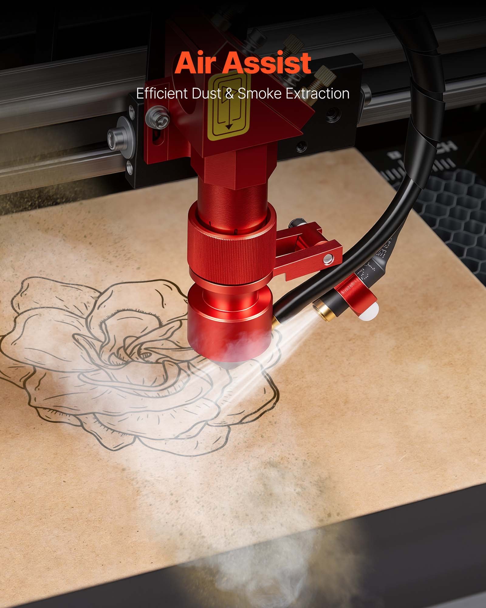 VEVOR CO2 Grawerka laserowa 45 W, 300 x 200 mm, stołowa maszyna do grawerowania laserowego CO2 z osią obrotową, wspomaganiem pneumatycznym, kompatybilna z LightBurn, CorelDRAW i GRBL, do drewna, akrylu i szkła