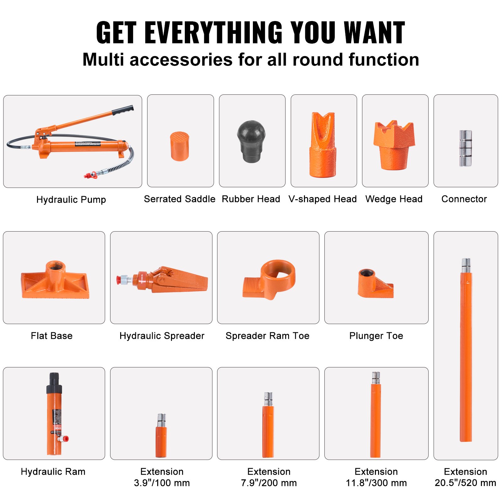 Zestaw podnośnika hydraulicznego VEVOR, przenośny podnośnik hydrauliczny 12 t z przewodem olejowym 1,4 m, zestaw naprawczy ramy nadwozia samochodowego z walizką do przechowywania do napraw samochodów ciężarowych, rolniczych, pomarańczowy