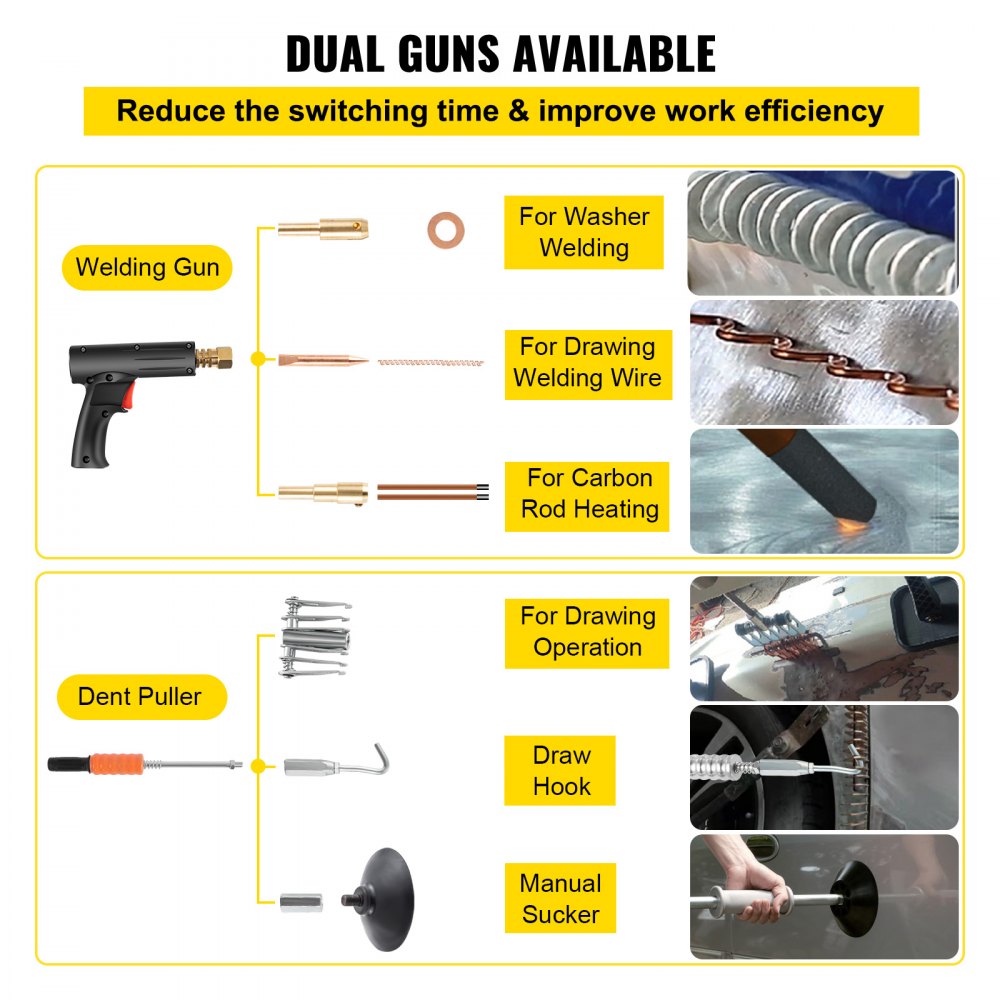 VEVOR Zgrzewarka punktowa Ściągacz wgnieceń Podnośnik wgnieceń wykrywacz wgnieceń F90E 3500Amp narzędzie do wykrywania wgnieceń ciała