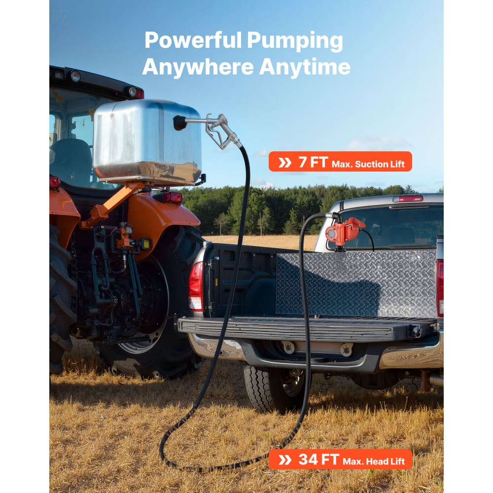 Pompa paliwa VEVOR, 12 V DC, 57 l/min, żeliwna pompa do oleju napędowego z ręczną dyszą, wężem tłoczącym, zabezpieczeniem przed przegrzaniem, kablem zasilającym, przeciwwybuchowa, do benzyny, oleju napędowego i nafty