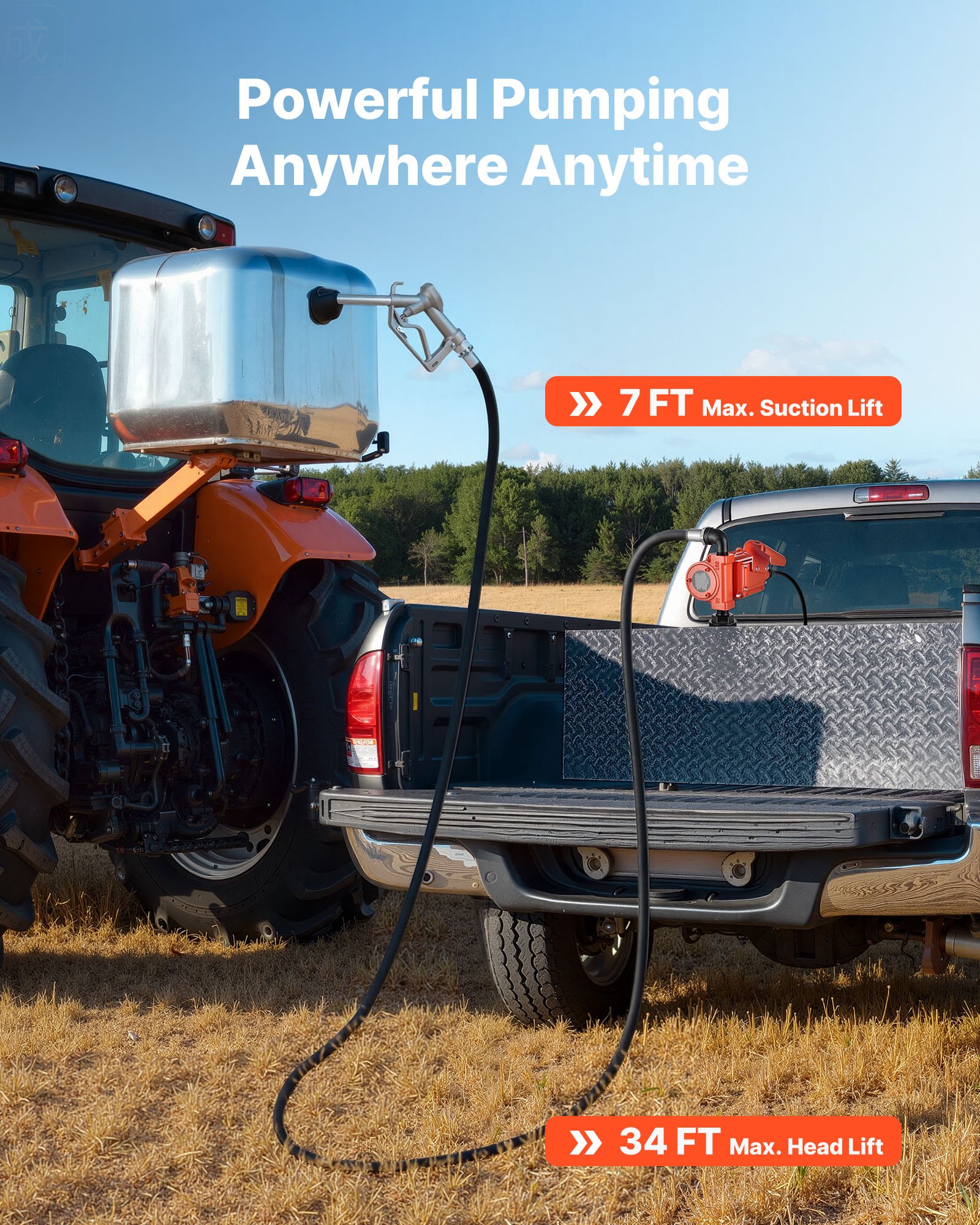 Pompa paliwa VEVOR, 12 V DC, 57 l/min, żeliwna pompa do oleju napędowego z ręczną dyszą, wężem tłoczącym, zabezpieczeniem przed przegrzaniem, kablem zasilającym, przeciwwybuchowa, do benzyny, oleju napędowego i nafty