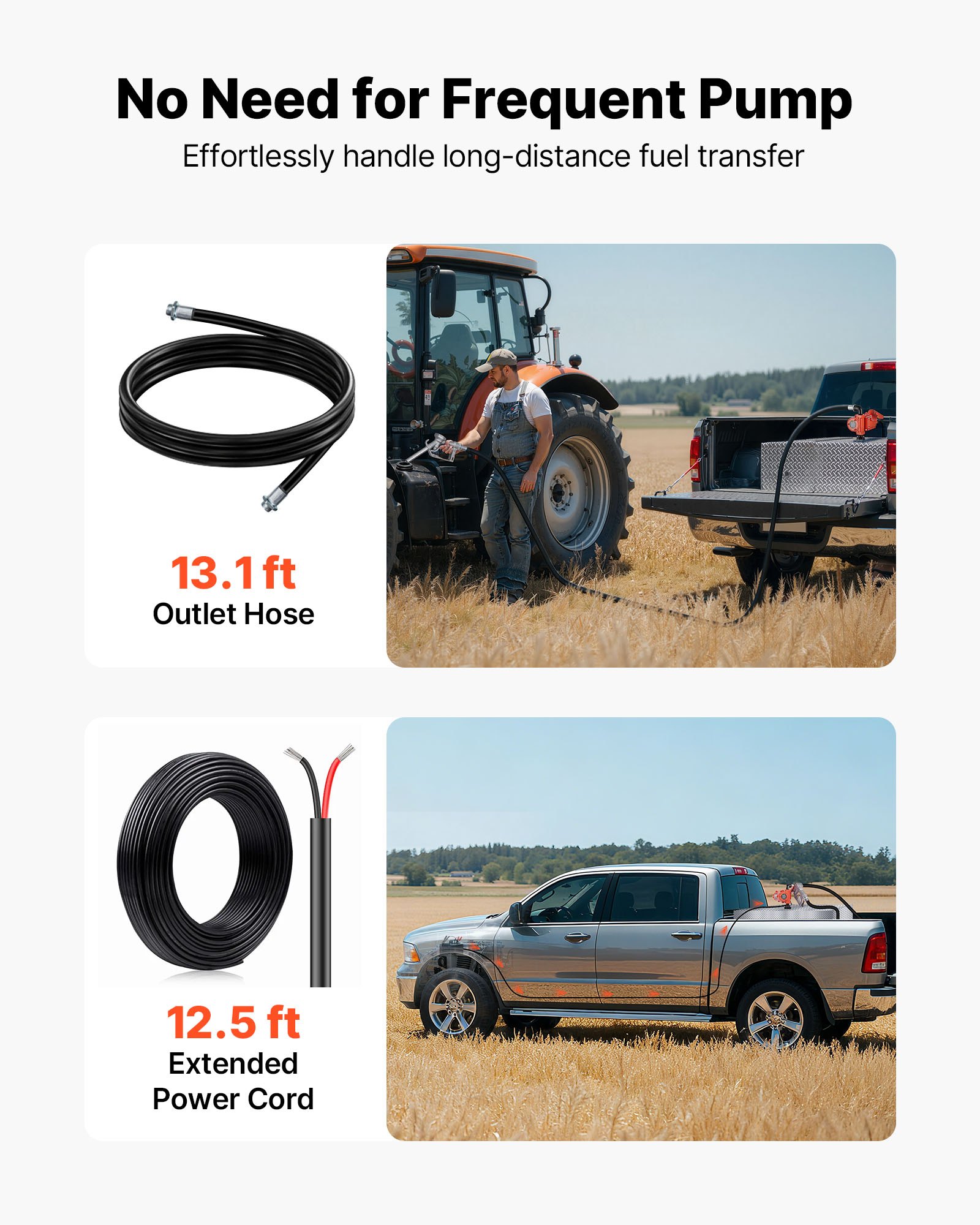 Pompa paliwa VEVOR, 12 V DC, 57 l/min, żeliwna pompa do oleju napędowego z ręczną dyszą, wężem tłoczącym, zabezpieczeniem przed przegrzaniem, kablem zasilającym, przeciwwybuchowa, do benzyny, oleju napędowego i nafty