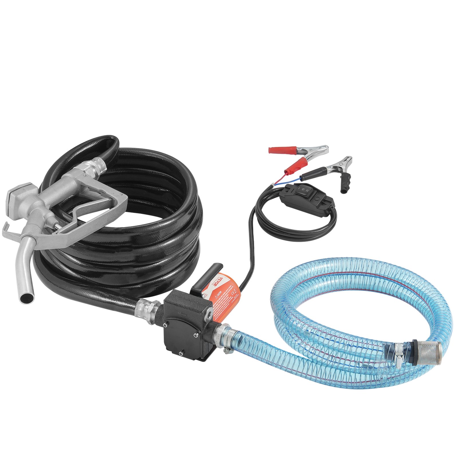 Pompa do oleju napędowego VEVOR, 12 V DC, 5 GPM, 1/7 KM, pompa do oleju opałowego z automatycznym wyłącznikiem pistoletu, pompa transferowa, długi wąż wlotowy i wylotowy do benzyny, oleju napędowego, nafty i mieszanek metanolu