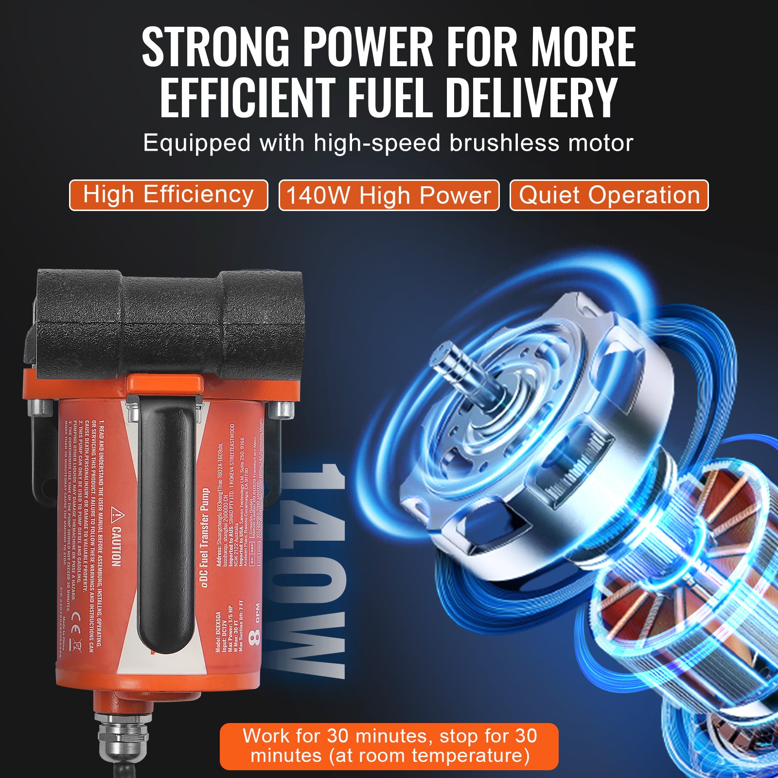 Pompa do oleju napędowego VEVOR, 12 V DC, 8 GPM, 1/6 KM, pompa do oleju opałowego z automatycznym wyłącznikiem pistoletu, pompa transferowa, długi wąż wlotowy i wylotowy do benzyny, oleju napędowego, nafty i mieszanek metanolu