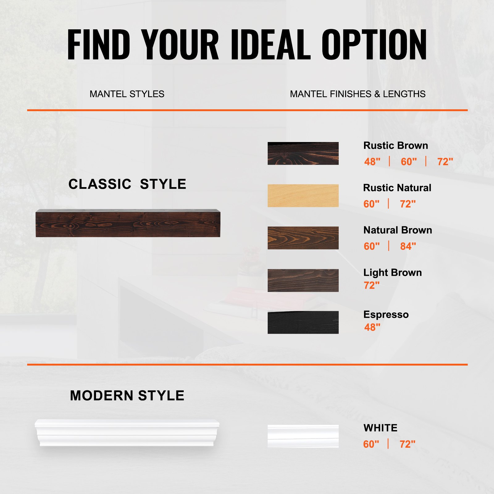 Kominek VEVOR, 60 x 8 x 6 cali, udźwig 50 funtów, naturalny drewniany kominek nad kominkiem, wisząca półka w stylu rustykalnym do montażu na ścianie, ręcznie robiony kominek jako dekoracja ścienna, rustykalny brąz