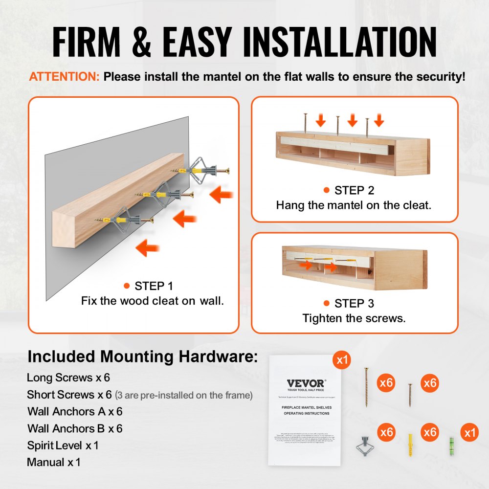 Kominek VEVOR, 72 x 7,9 x 5 cali, nośność 50 funtów, naturalny drewniany kominek nad kominkiem, wisząca półka ścienna w stylu rustykalnym, ręcznie robiony drewniany kominek do dekoracji ściennej, rustykalny, naturalny, drewniany